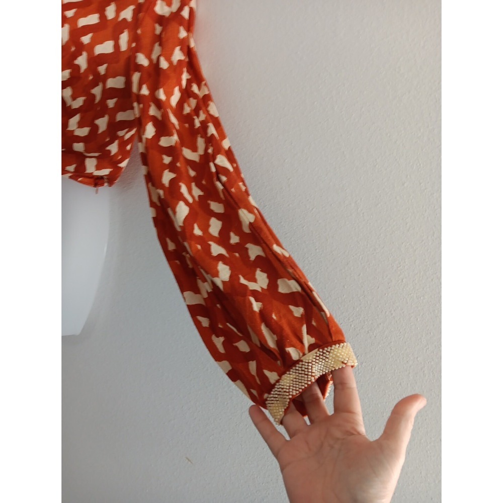 NWT Zara Linen‎ Blend Midriff Crop Twist Top with Beaded Cuffs Size XS Boho NEW - Picture 4 of 12